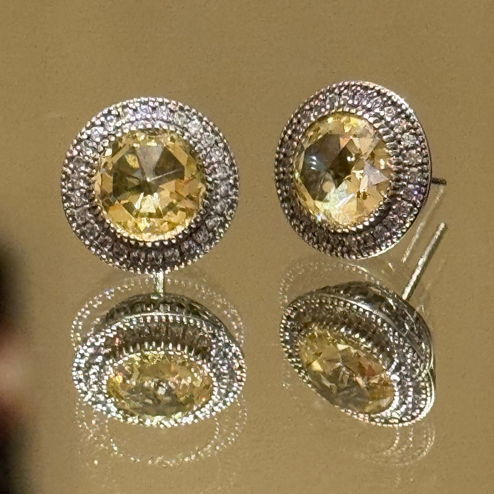 Jean Dousset CZ Brilliant Cut Halo Sterling Earrings